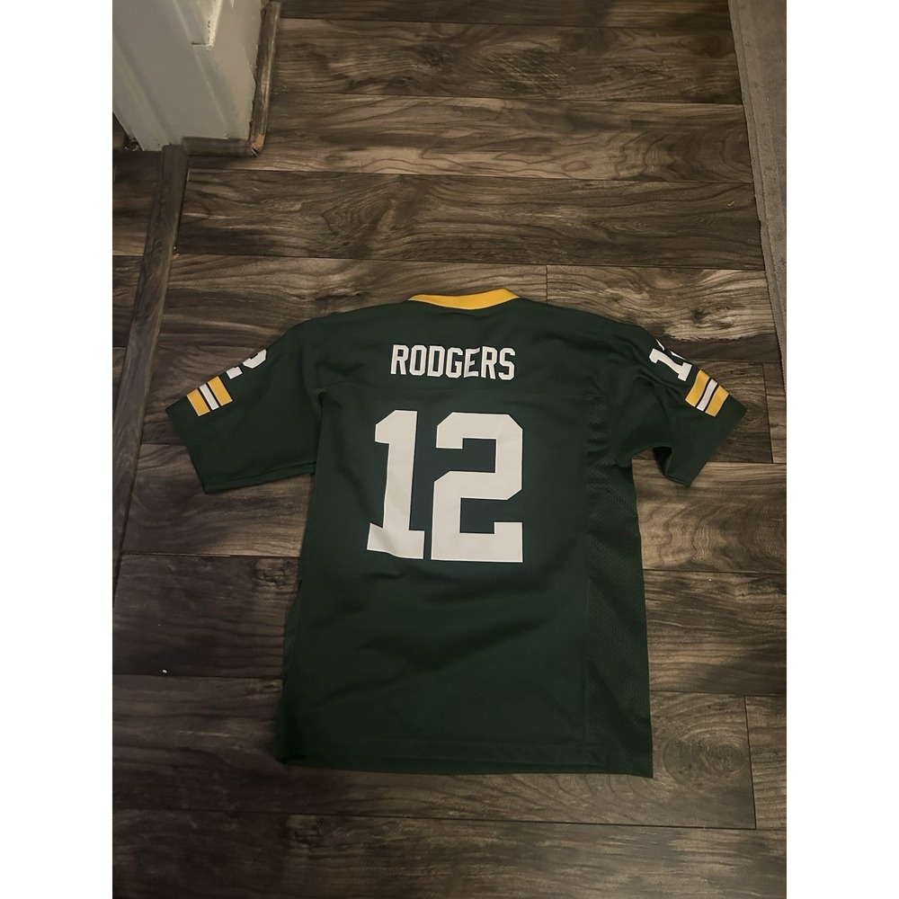 Green Bay Packers Jersey Youth Large Green Aaron Rodgers 12 Football NFL‎ 489